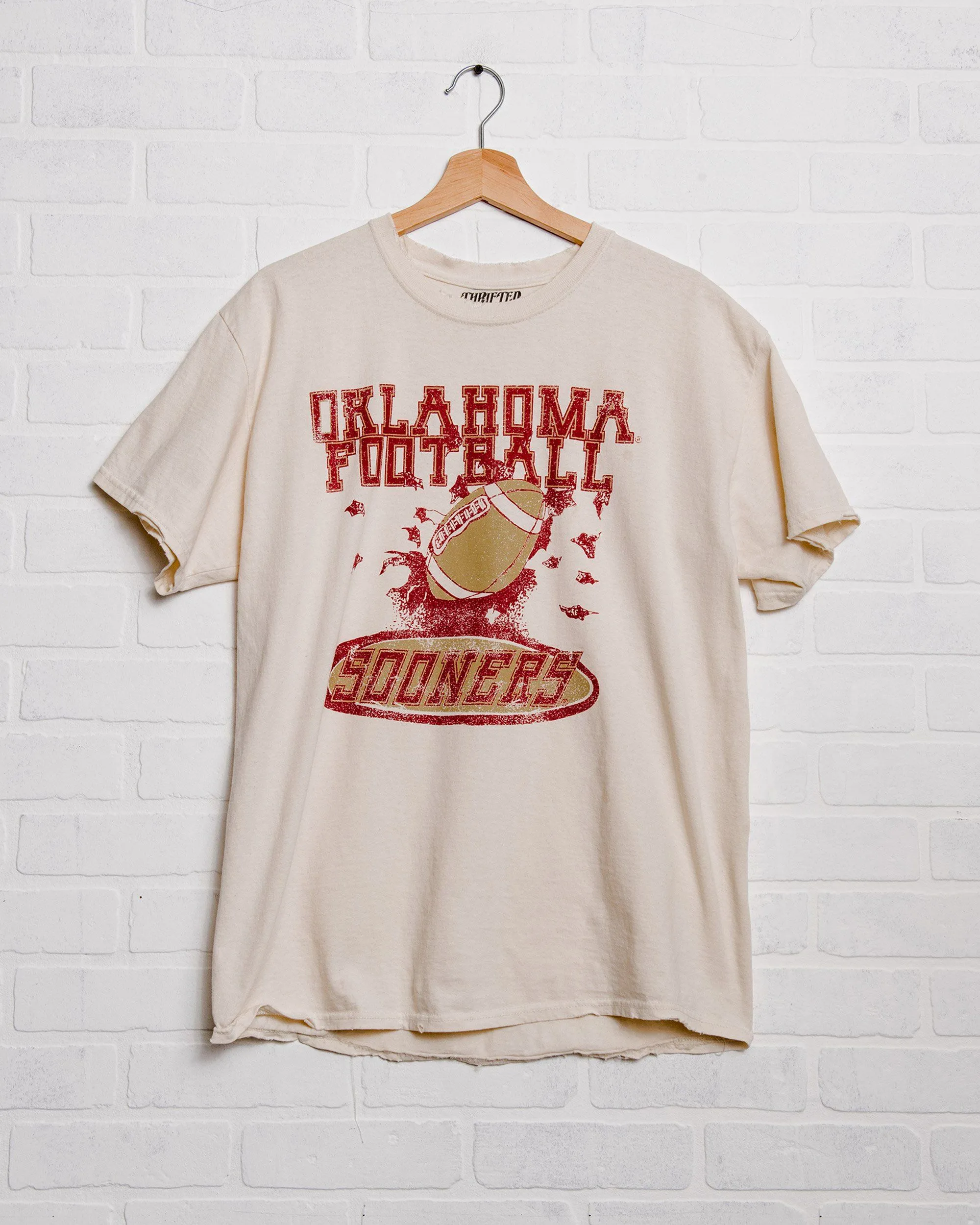 OU Football Party Off White Thrifted Tee