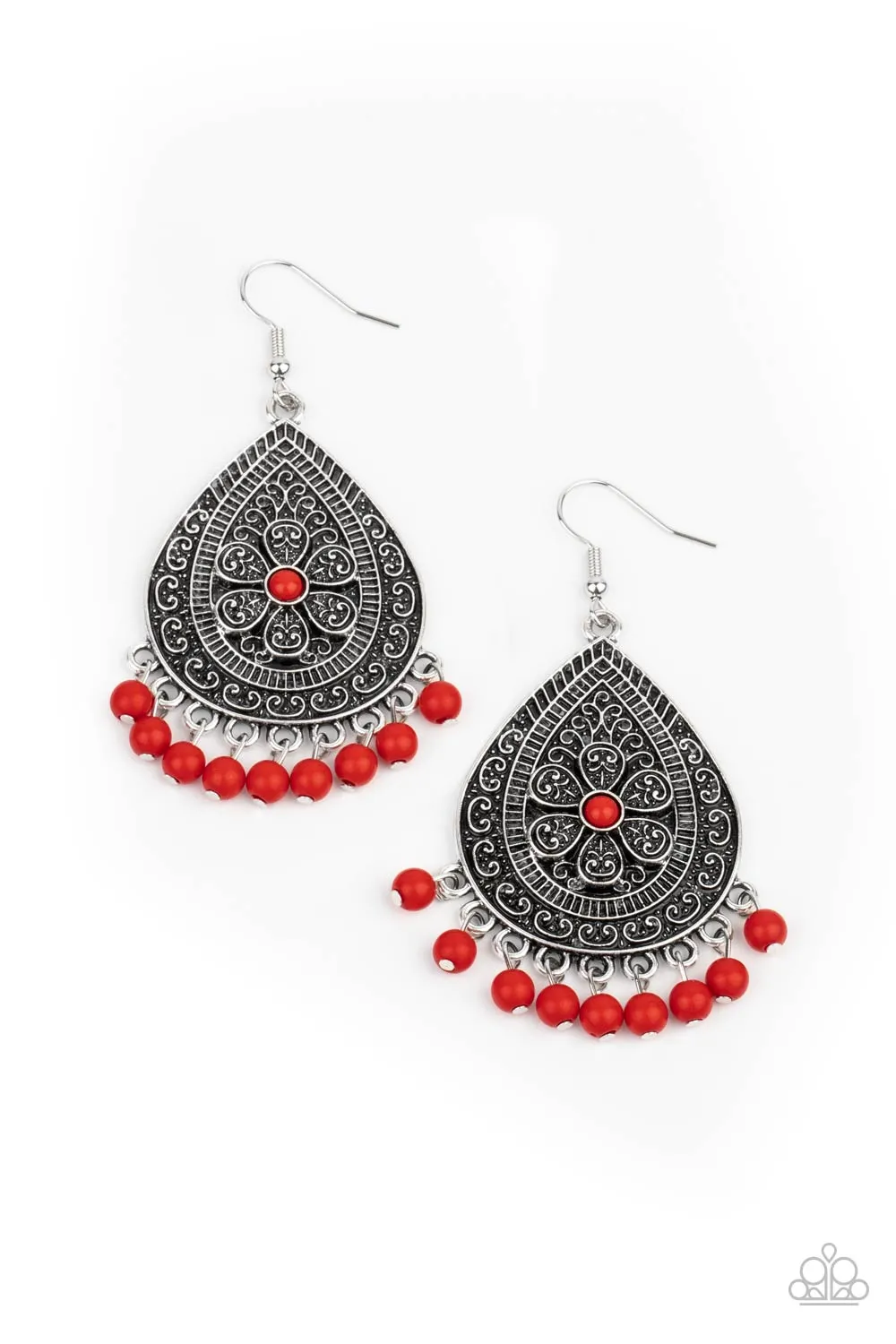 Paparazzi Blossoming Teardrops - Red Earrings