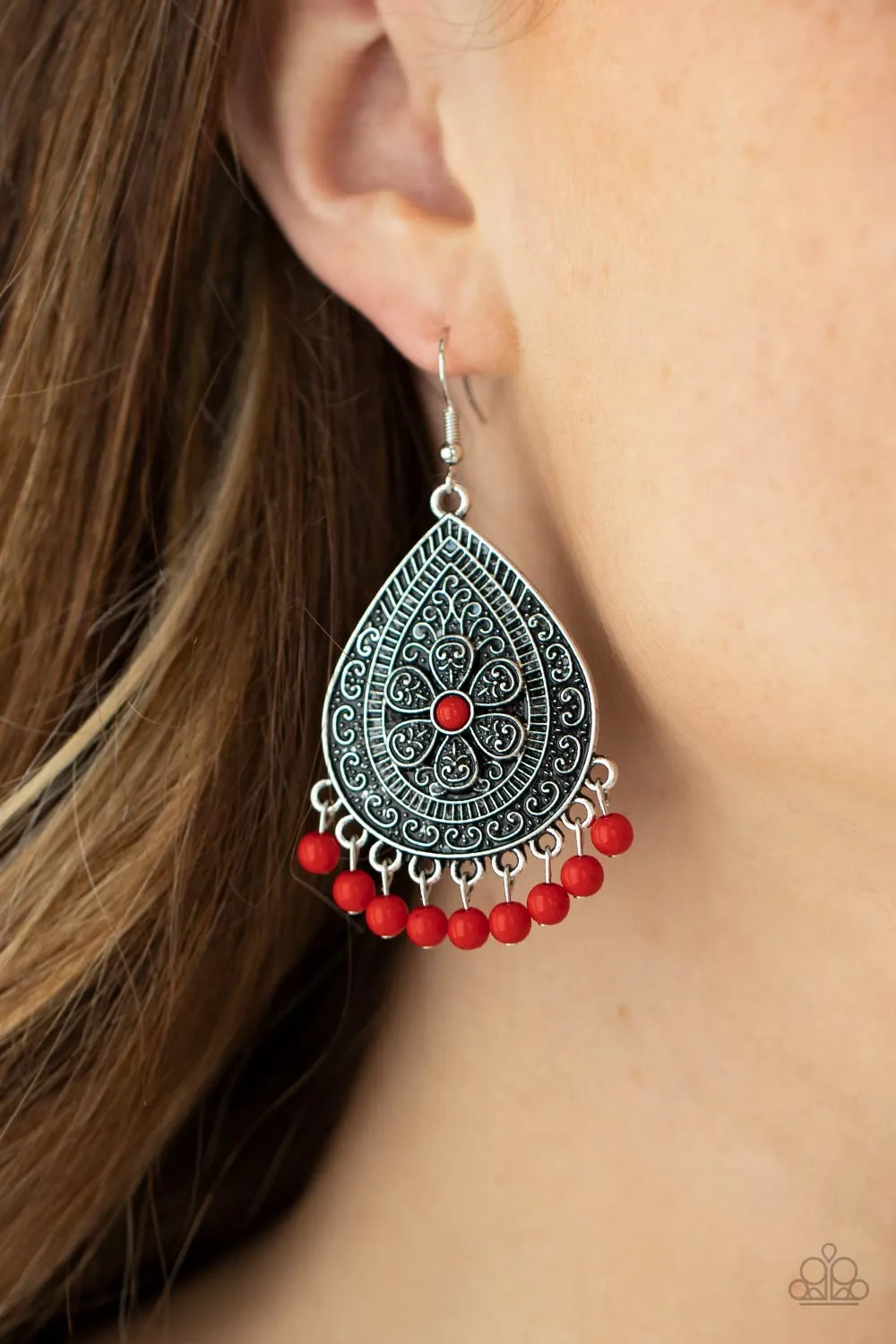 Paparazzi Blossoming Teardrops - Red Earrings