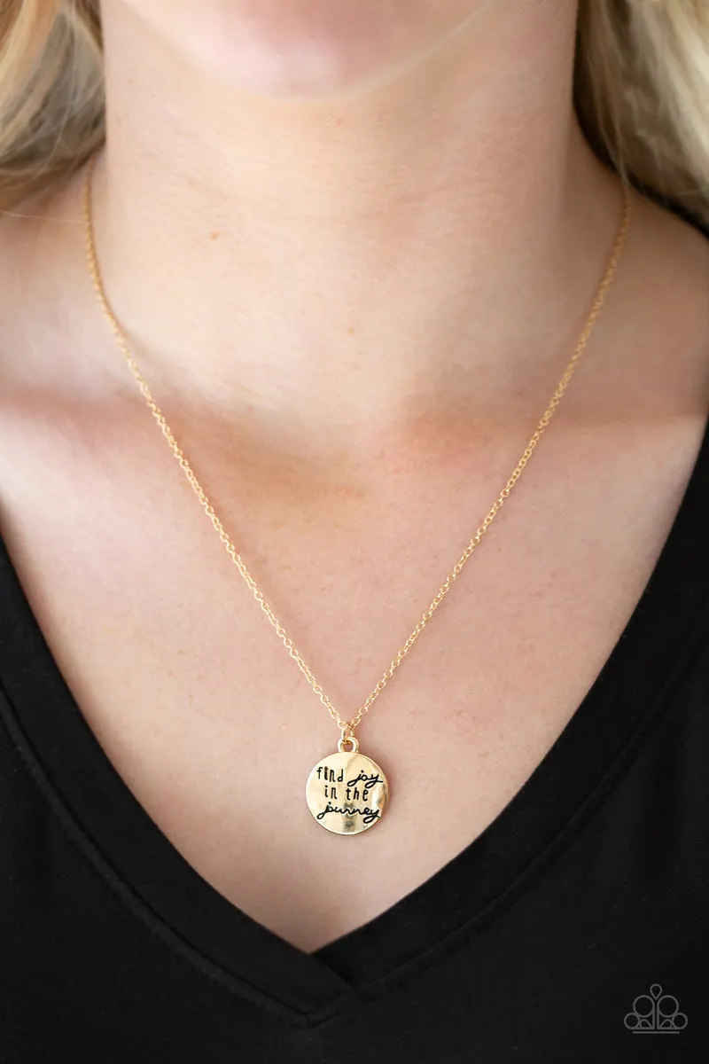 Paparazzi Find Joy - Gold Necklace with an Inspirational & Dainty Pendant