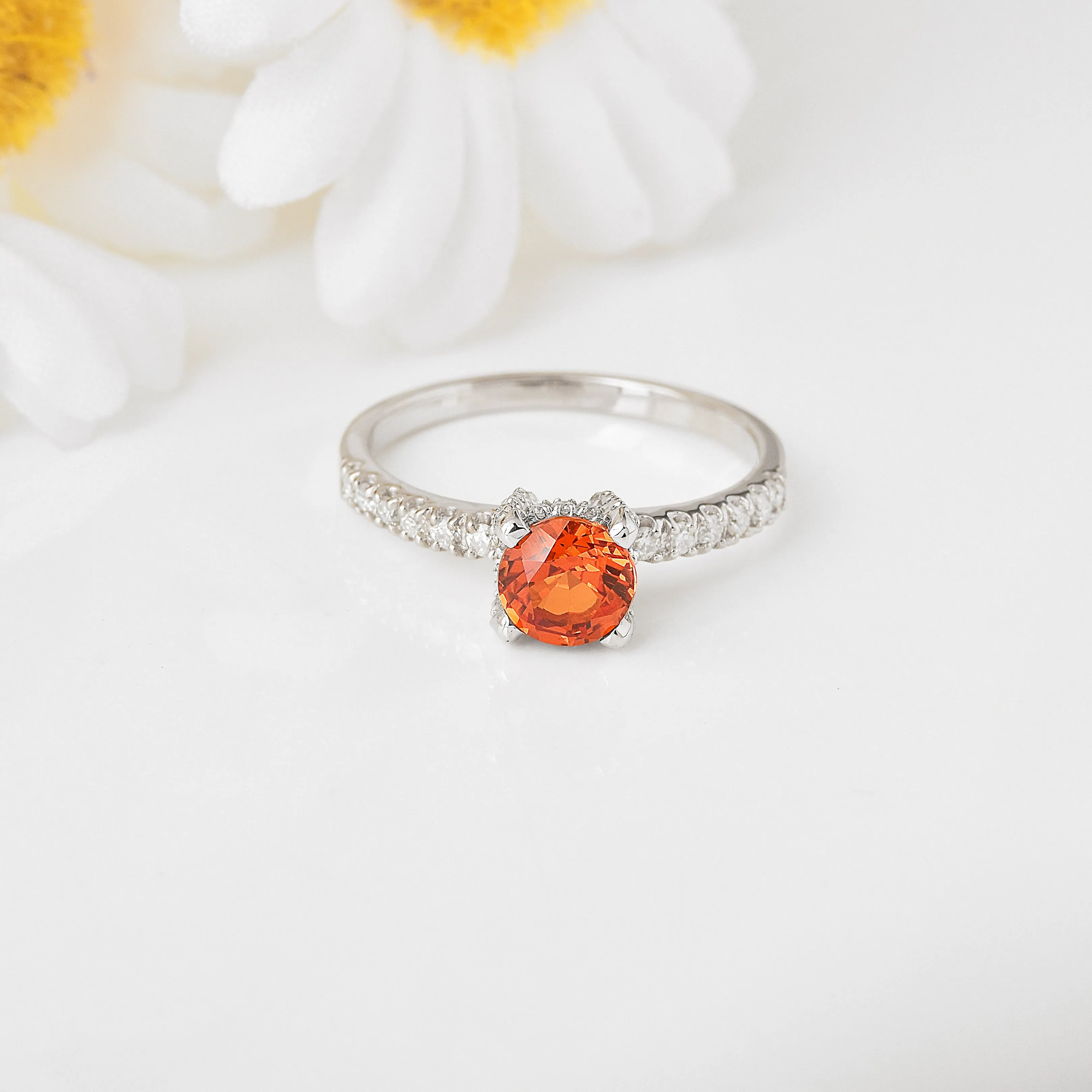 Peach Sapphire Round Solitaire Ring