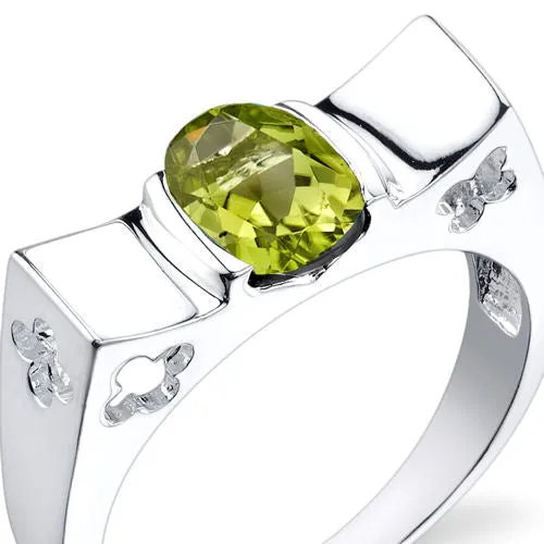 Peridot Oval Shape Sterling Silver Daisy Ring Size 7