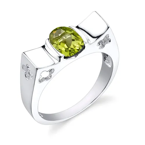 Peridot Oval Shape Sterling Silver Daisy Ring Size 7