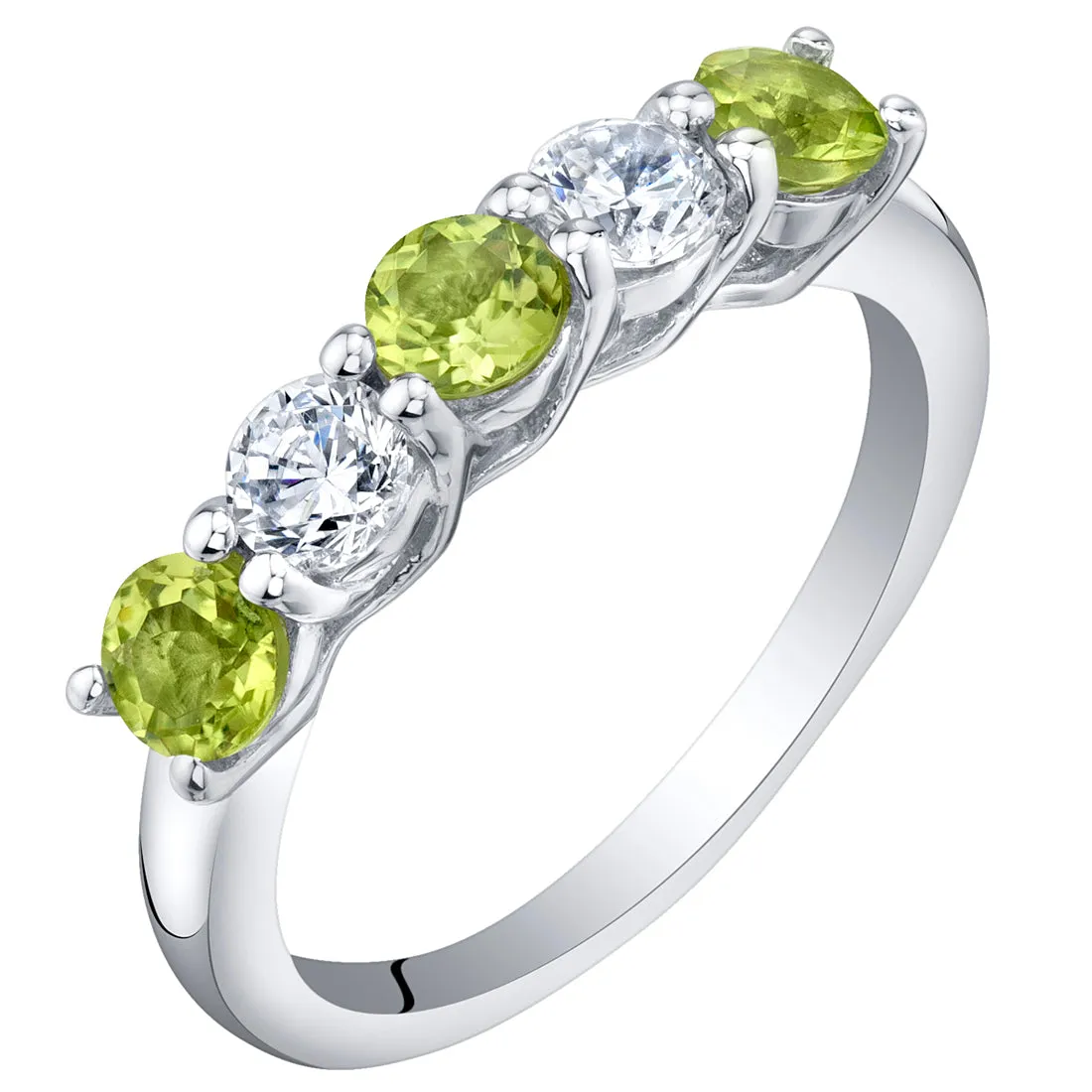 Peridot Round Cut Sterling Silver Band Size 6