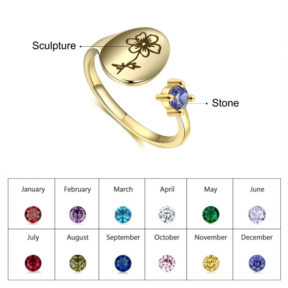 Personalized Engraved Flower Ring For Women