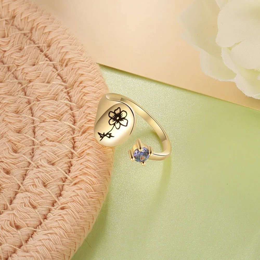 Personalized Engraved Flower Ring For Women