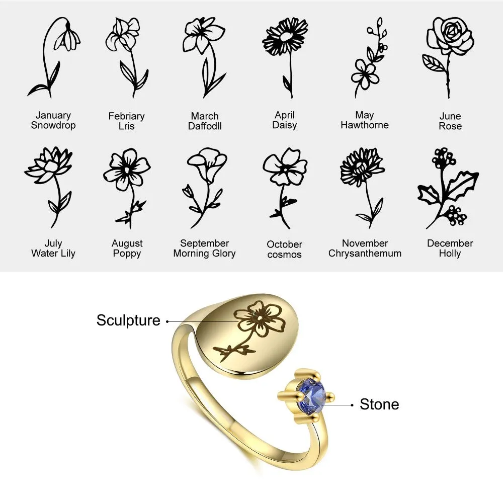 Personalized Engraved Flower Ring For Women