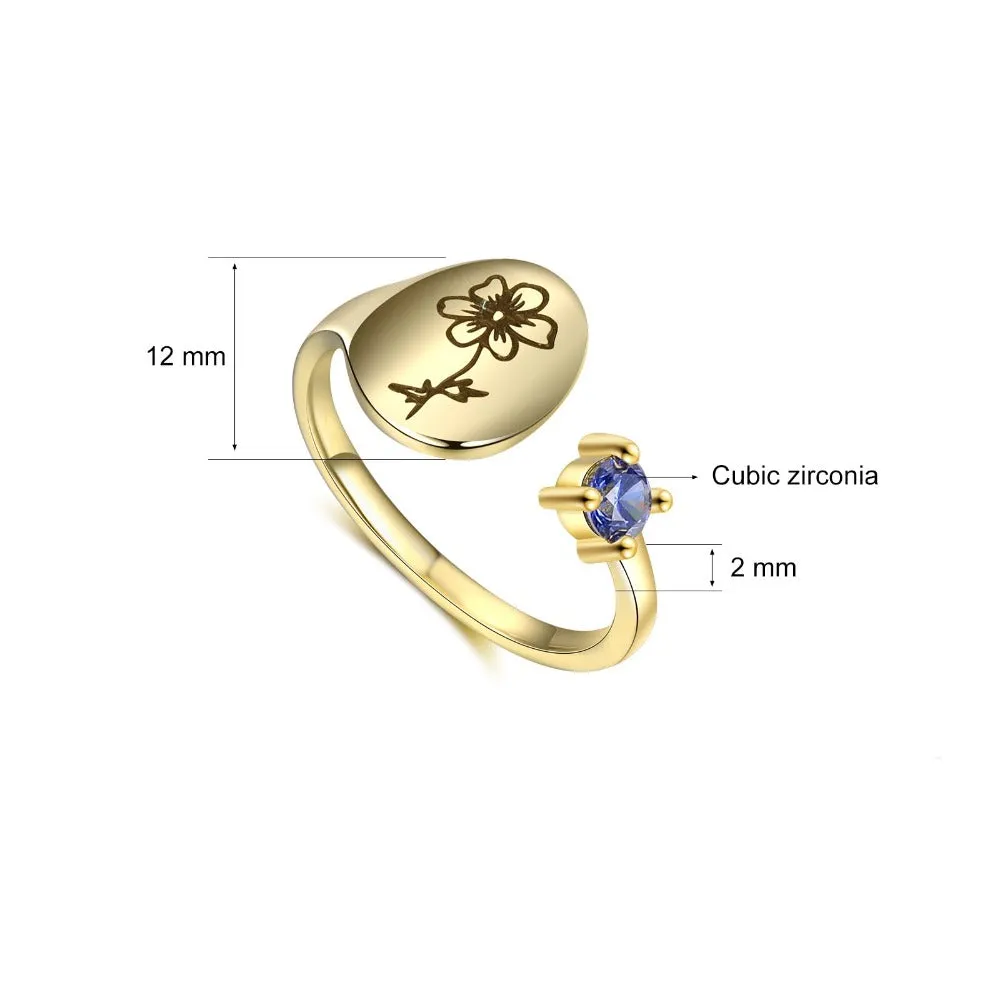 Personalized Engraved Flower Ring For Women