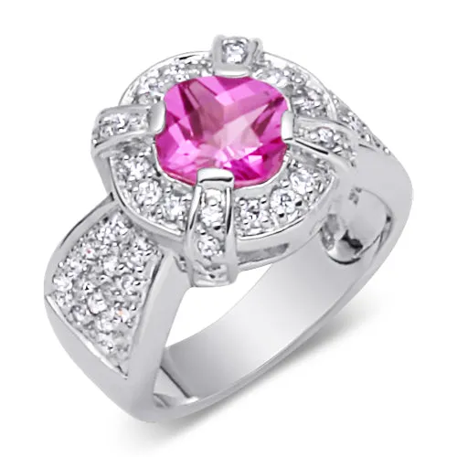 Pink Sapphire Cushion Cut Sterling Silver Ring Size 6