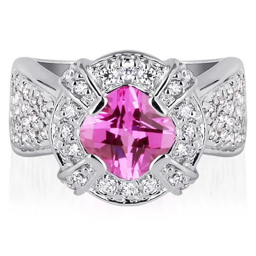 Pink Sapphire Cushion Cut Sterling Silver Ring Size 6