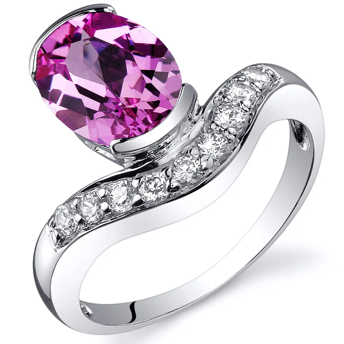 Pink Sapphire Oval Cut Sterling Silver Ring Size 9