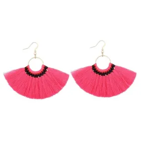 Pink Tassel Fan Dangle Earrings