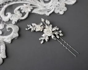 Porcelain Flower Wedding Hair Pin