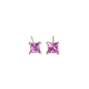 Princess Cut Pink Sapphire Studs