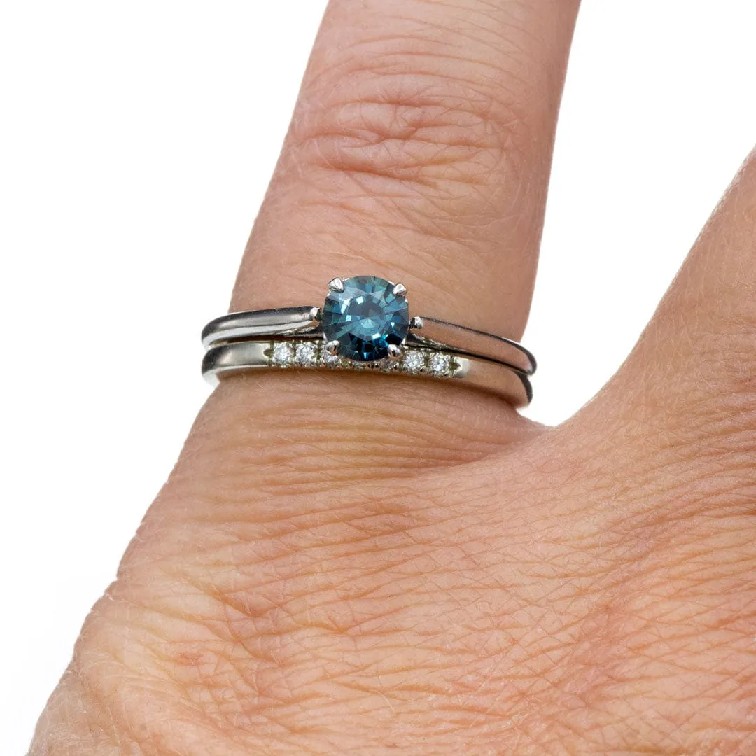 Prong Set Round Blue Sapphire Platinum Solitaire Cathedral Engagement Ring