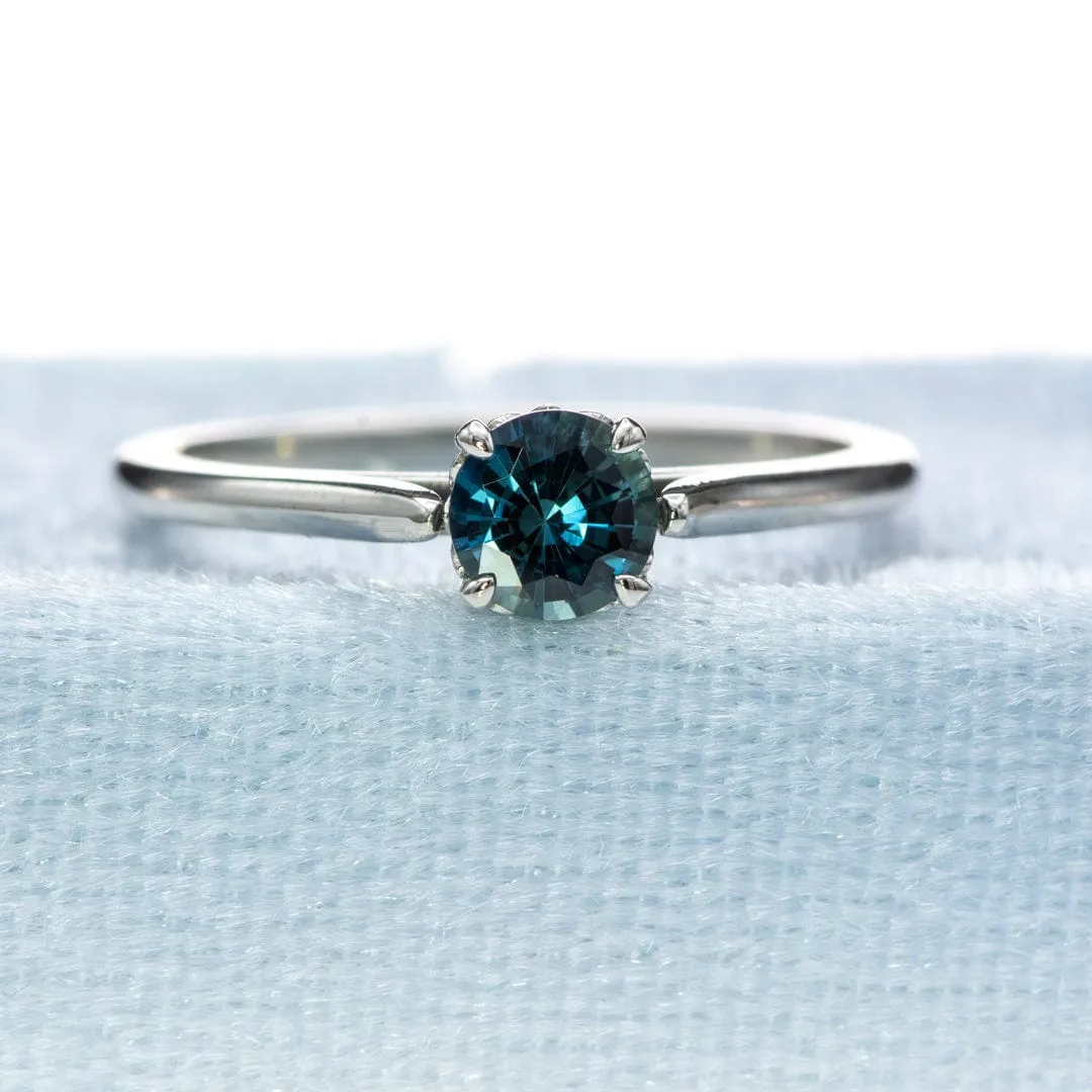 Prong Set Round Blue Sapphire Platinum Solitaire Cathedral Engagement Ring