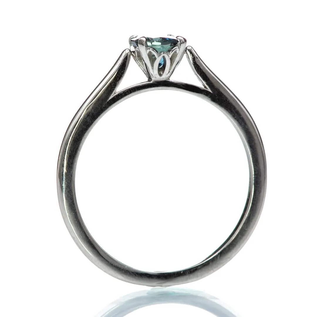 Prong Set Round Blue Sapphire Platinum Solitaire Cathedral Engagement Ring