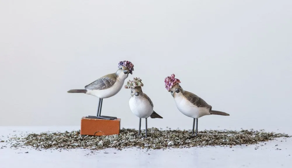 Resin Birds w/Flower Hats ~ 3 Styles