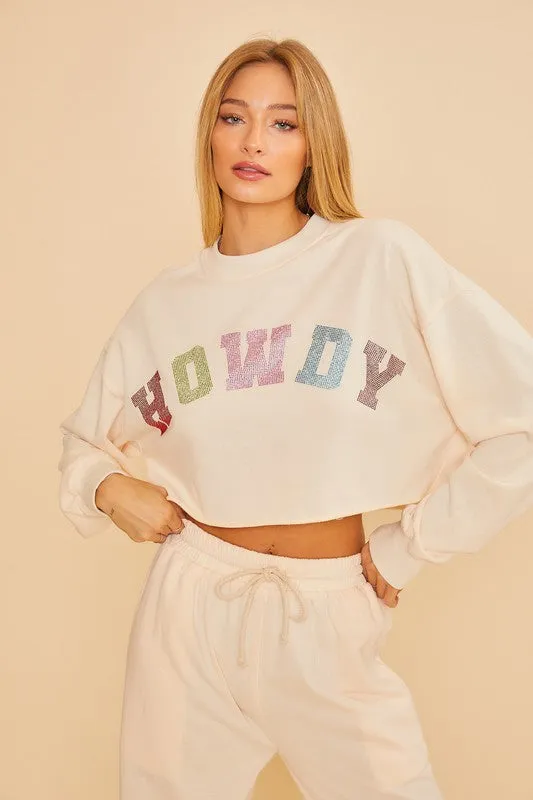 Rhinestone Howdy Long Sleeve Top