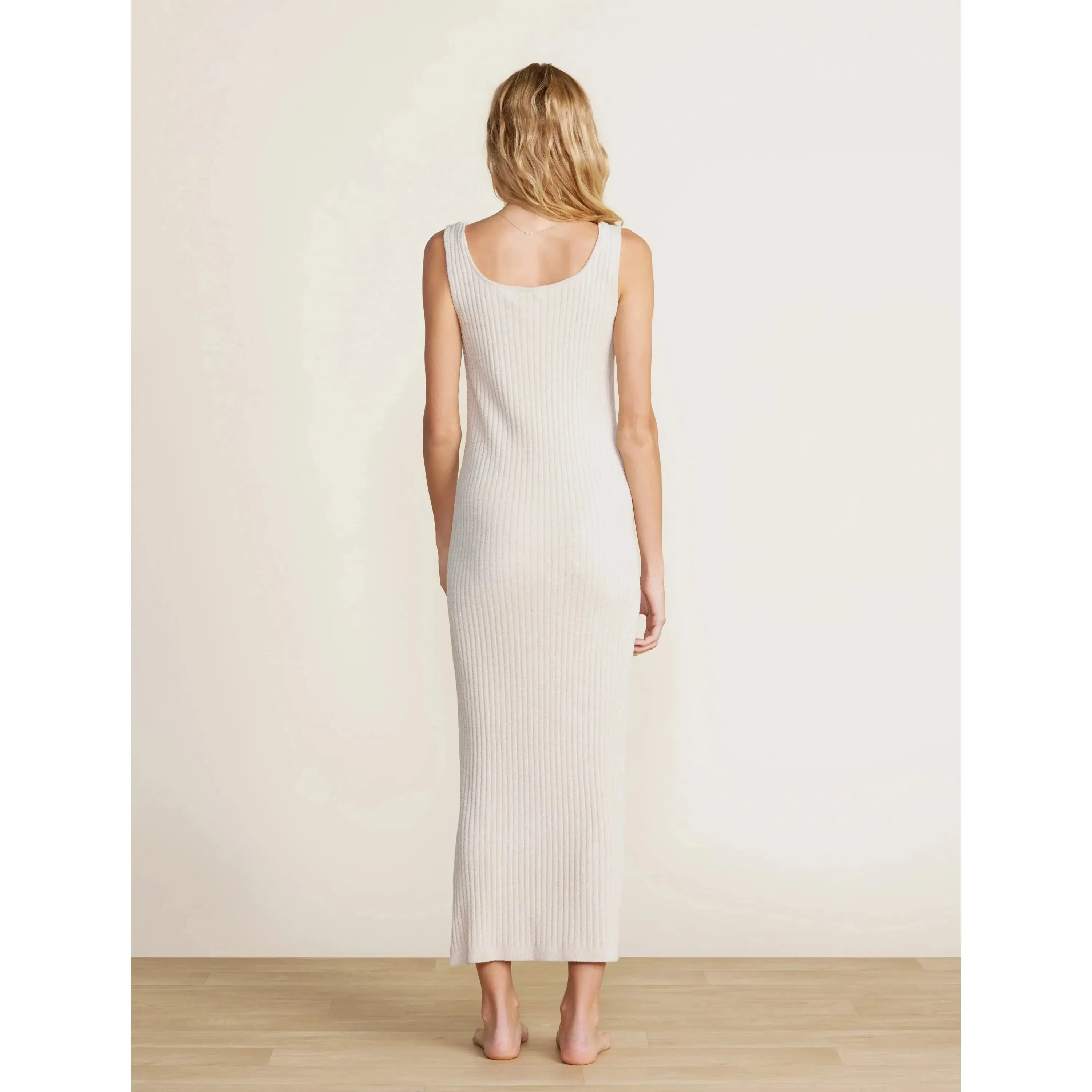 Ribbed Square Neck Dress - Bisque