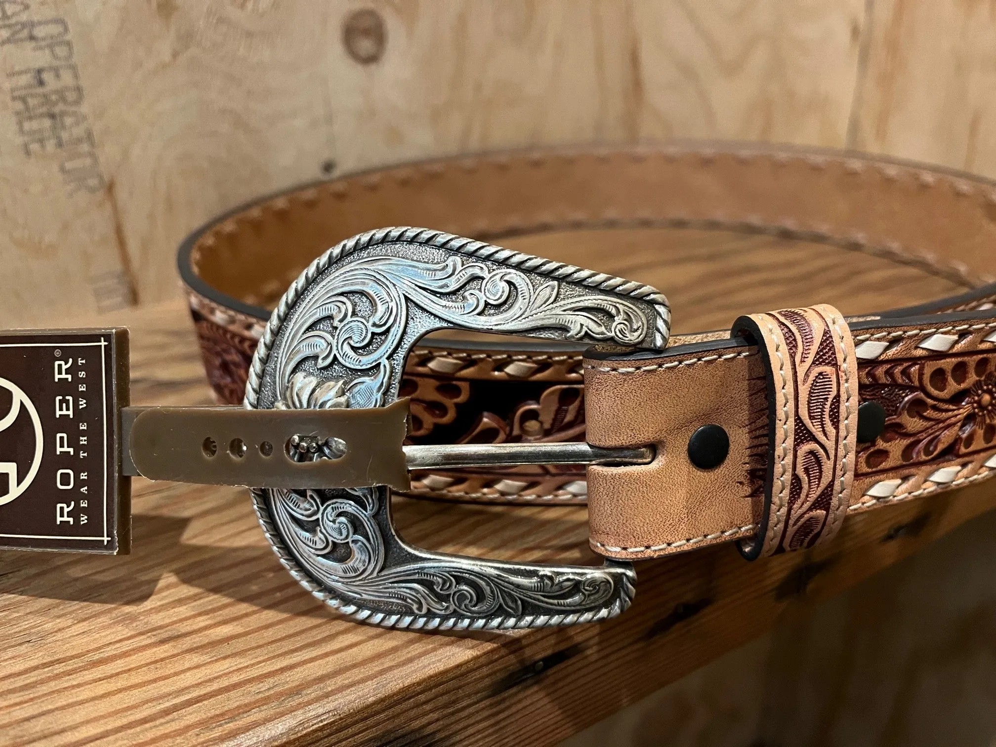 Roper Womens Floral Tooled Belt - Natural