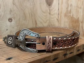 Roper Womens Floral Tooled Belt - Natural