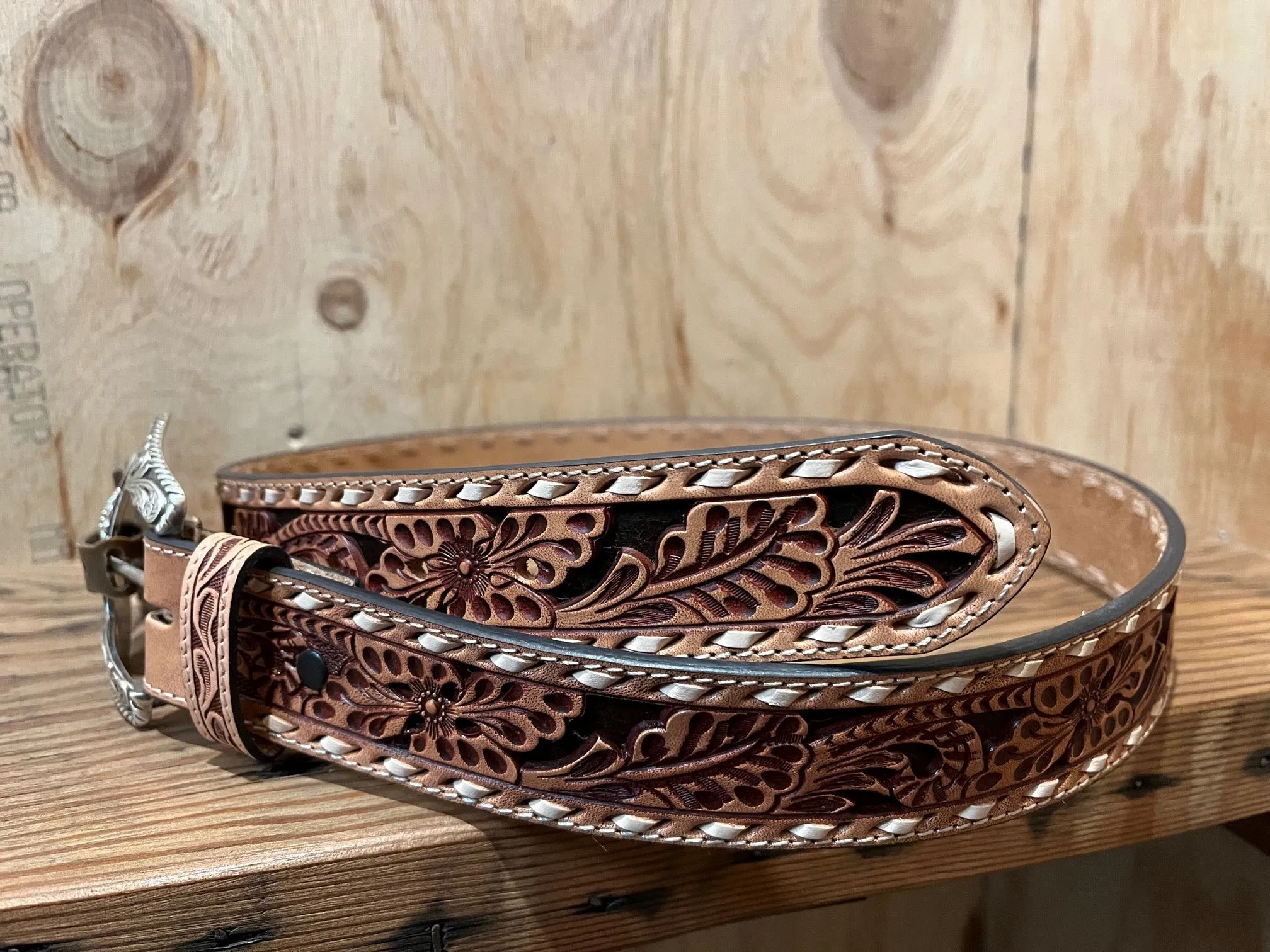 Roper Womens Floral Tooled Belt - Natural