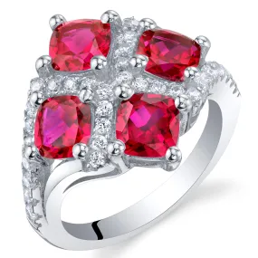 Ruby Cushion Cut Sterling Silver Ring Size 9