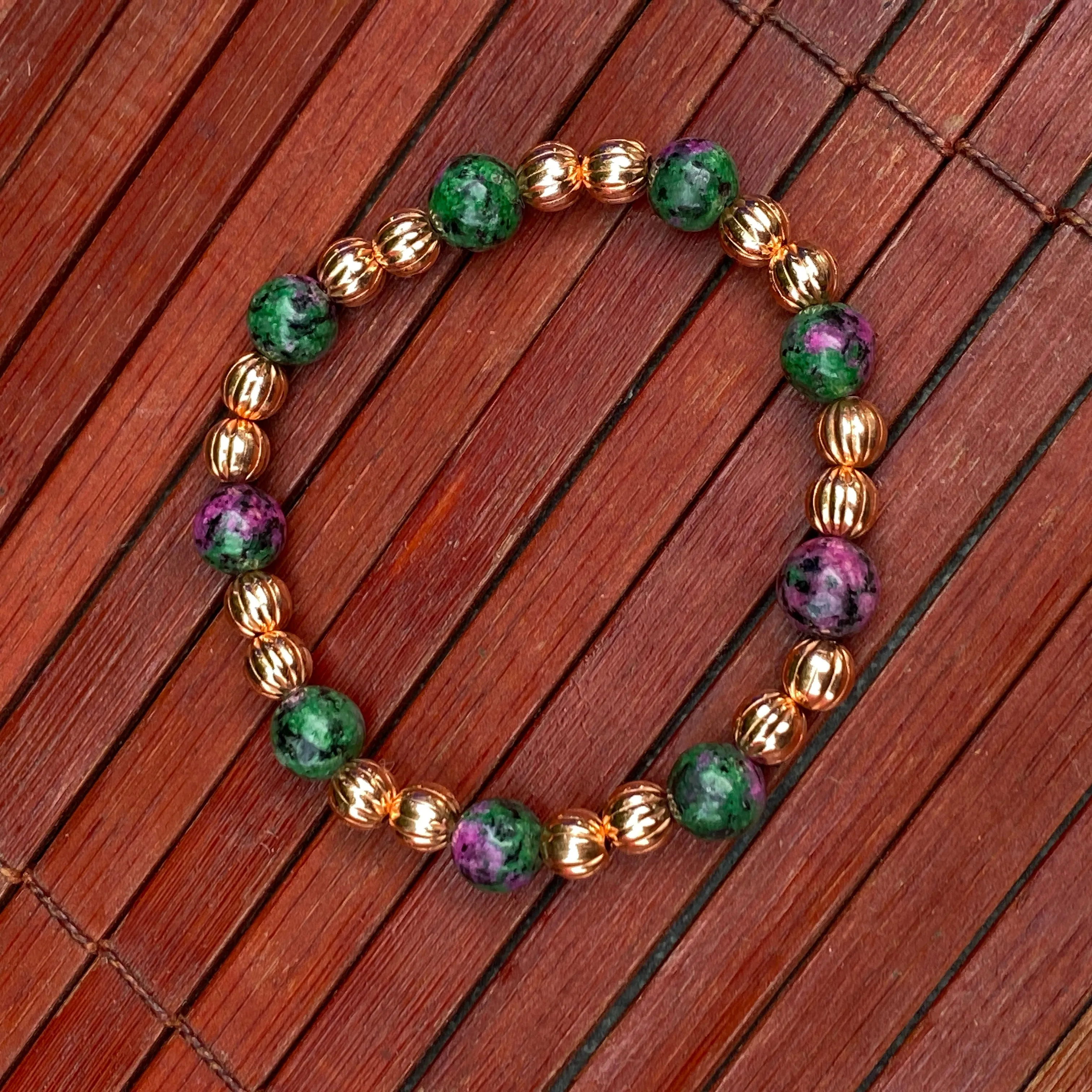 Ruby Zoisite and Copper Beaded Bracelet