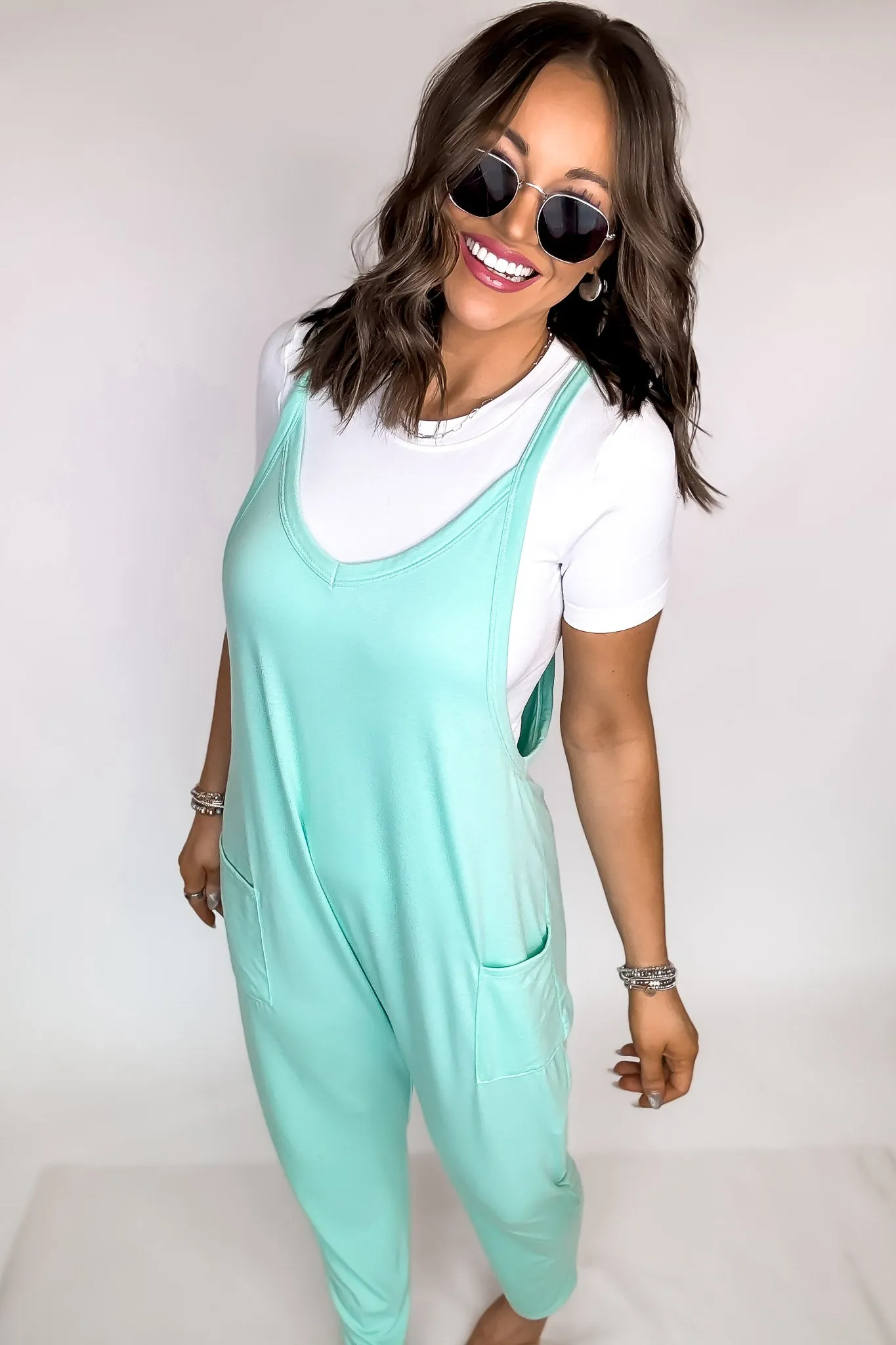 Rushing In Mint Sleeveless Jumpsuit with Pockets Overall Jumper