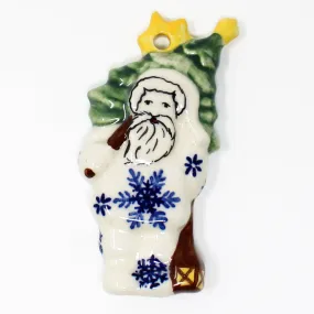 Santa w/ Christmas Tree-Ornament in Blue Winter