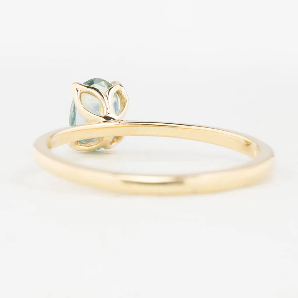 Sara Ring 0.69ct Parti Aqua Green Montana Sapphire, 14K Yellow Gold (One of a kind)