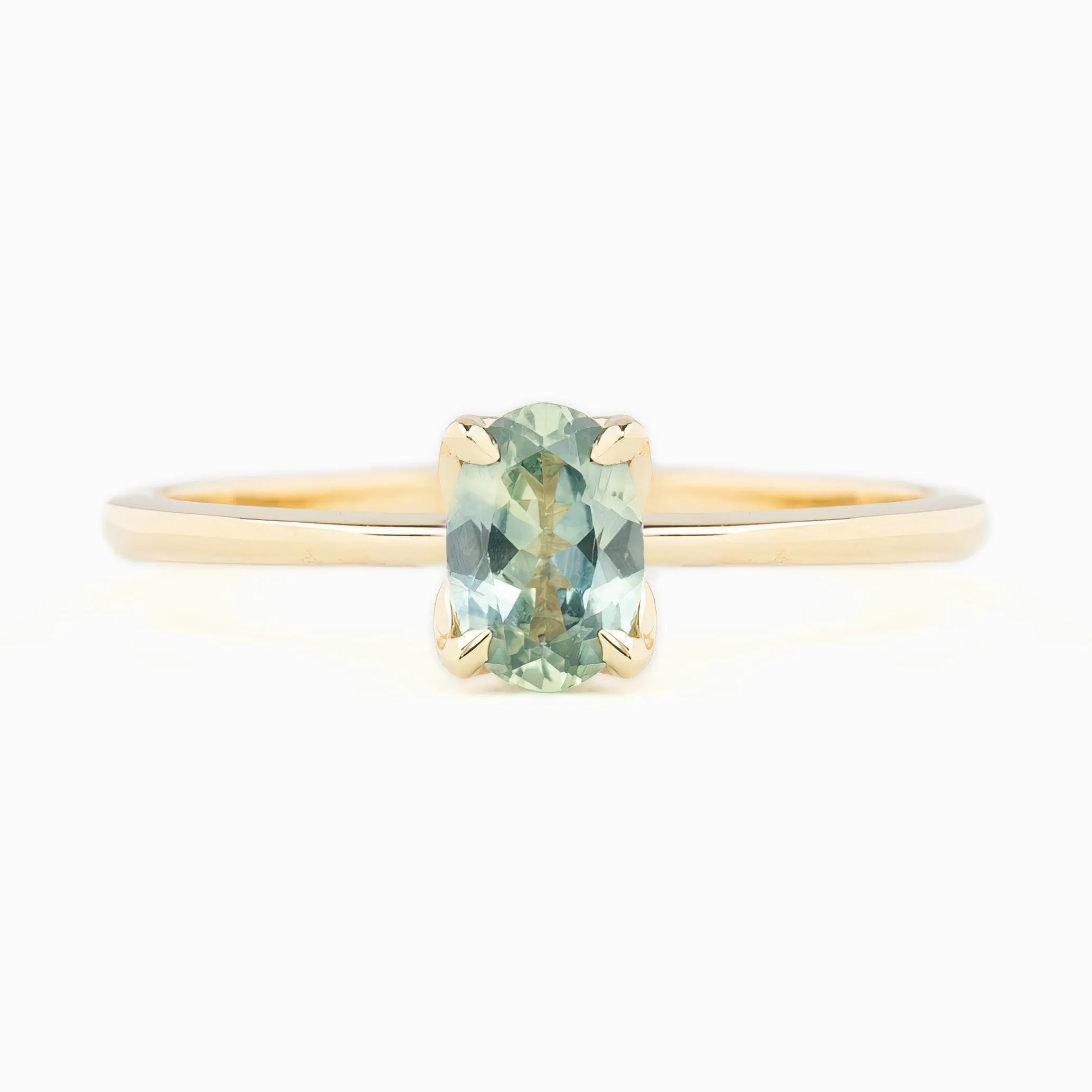 Sara Ring 0.69ct Parti Aqua Green Montana Sapphire, 14K Yellow Gold (One of a kind)