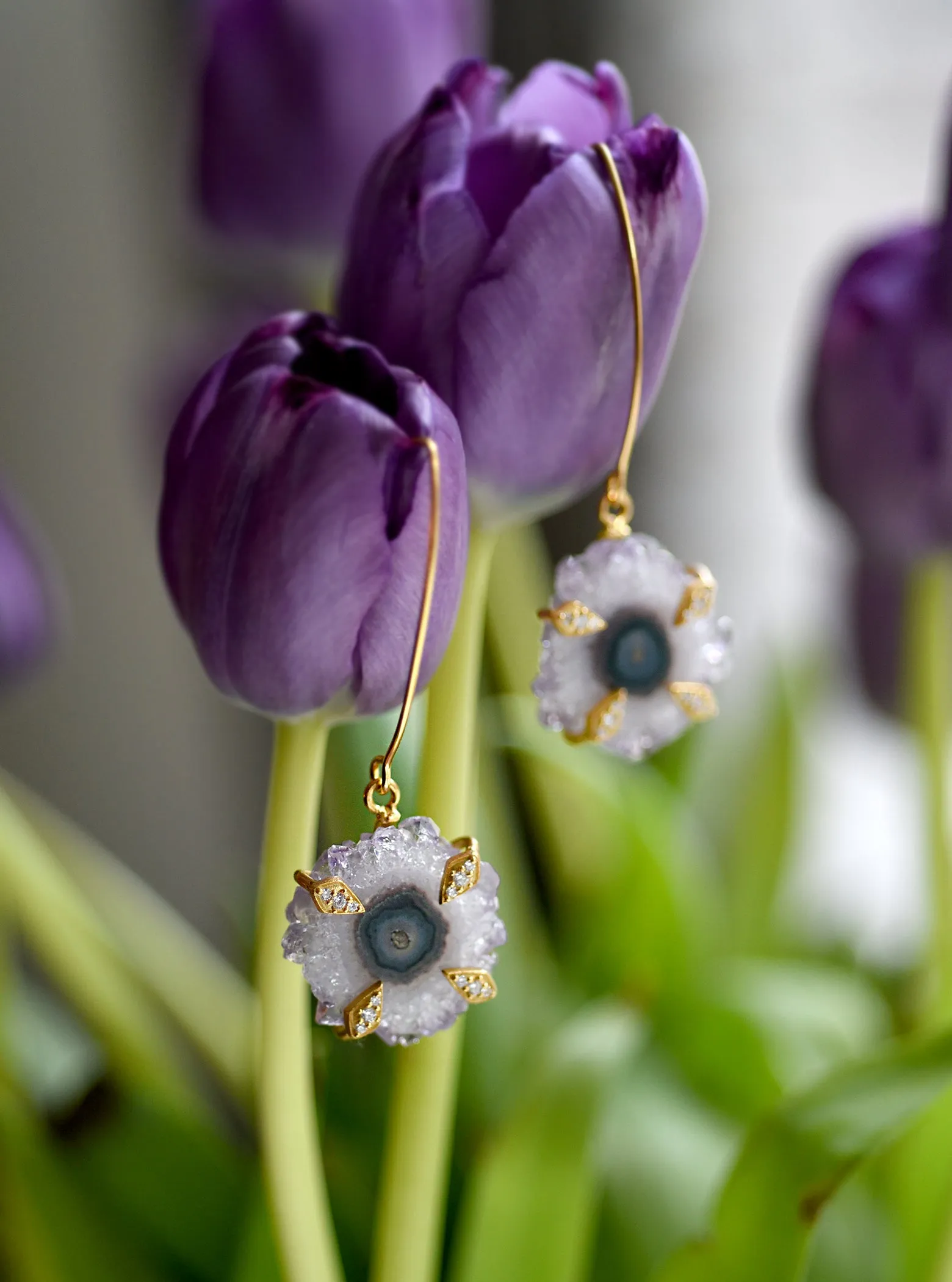 Stalactite Flower Long Hook Earrings