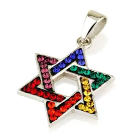 Star of David Pendant With Colors Gemstone Sterling Silver 925