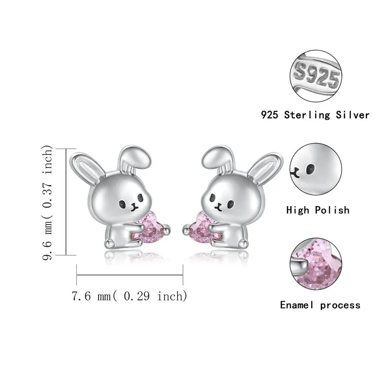 Sterling Silver Animal Stud Earrings Hypoallergenic  Bunny Earrings Cute Baby Animal Stud Earrings Jewelry Gifts for Women Teens Girls