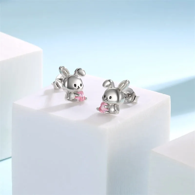 Sterling Silver Animal Stud Earrings Hypoallergenic  Bunny Earrings Cute Baby Animal Stud Earrings Jewelry Gifts for Women Teens Girls