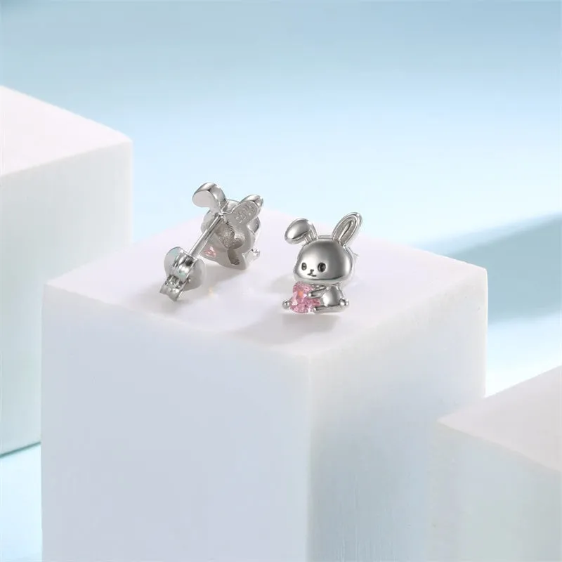 Sterling Silver Animal Stud Earrings Hypoallergenic  Bunny Earrings Cute Baby Animal Stud Earrings Jewelry Gifts for Women Teens Girls