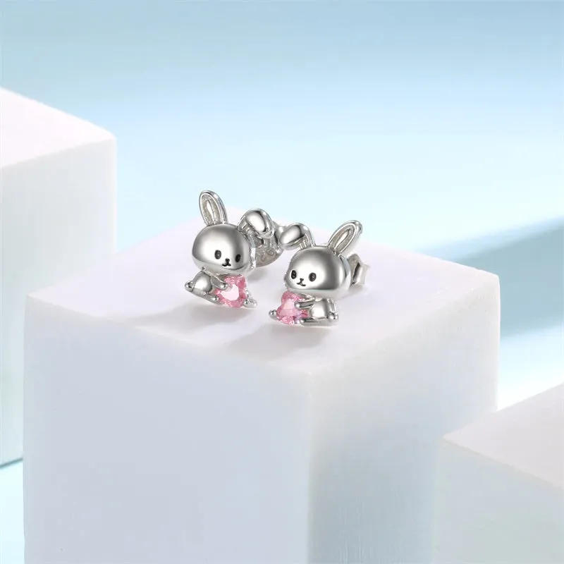 Sterling Silver Animal Stud Earrings Hypoallergenic  Bunny Earrings Cute Baby Animal Stud Earrings Jewelry Gifts for Women Teens Girls