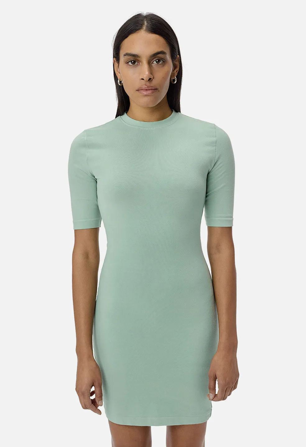 Stretch Sueded Cotton Mockneck Dress / Celadon