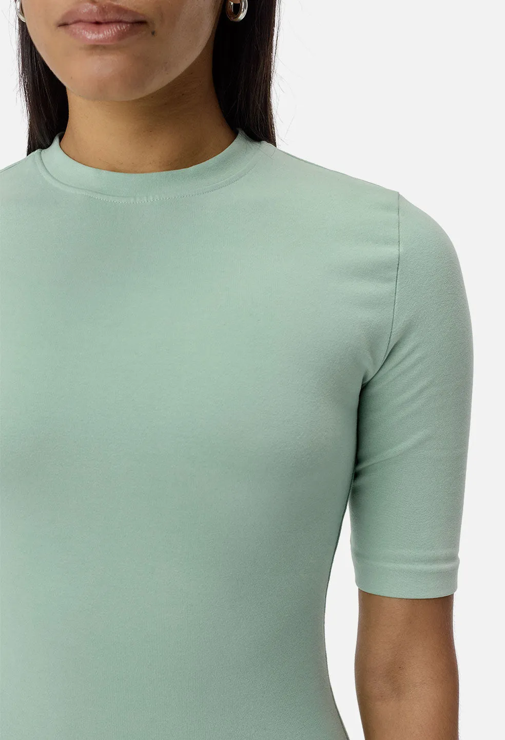 Stretch Sueded Cotton Mockneck Dress / Celadon