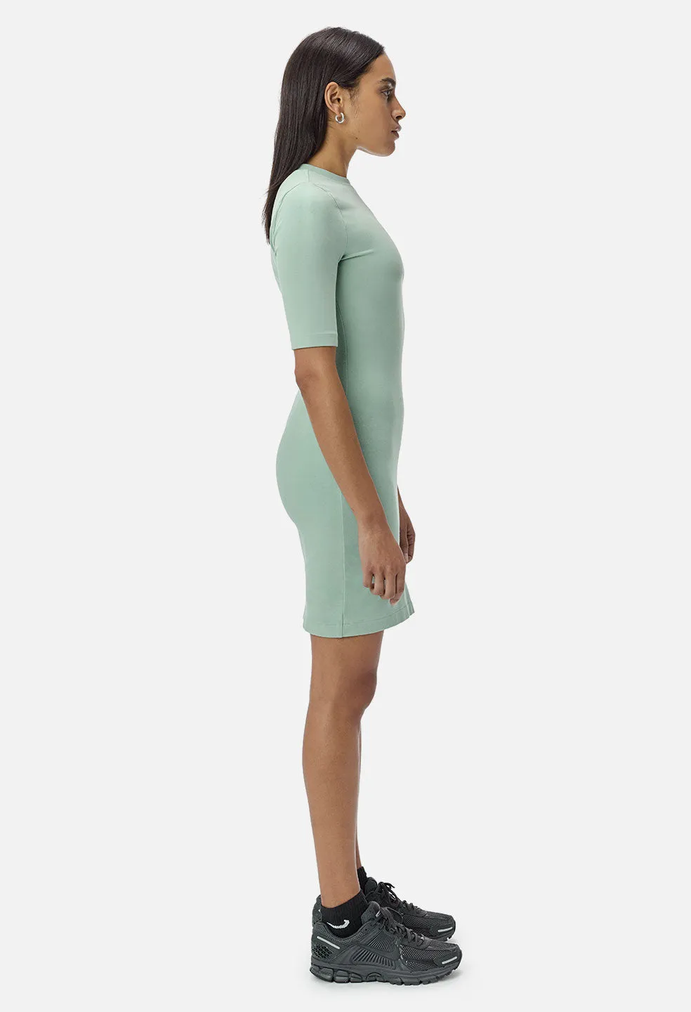 Stretch Sueded Cotton Mockneck Dress / Celadon