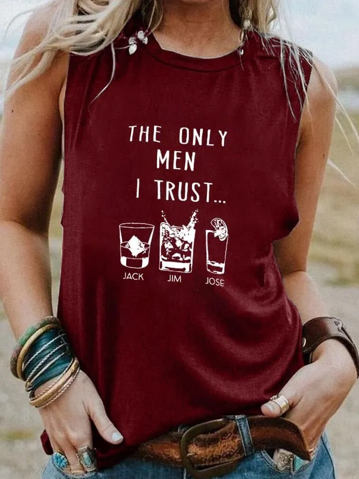 The Only Men I Trust Tank Top - Casual Cotton Polyester Blend - Women's Summer Letter Pattern Sleeveless Shirt