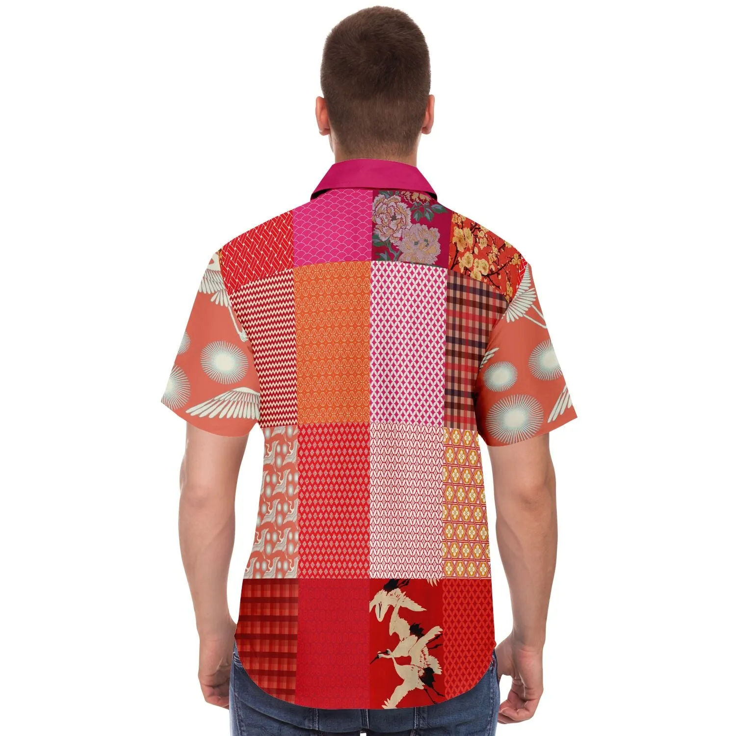 Tokyo Nights Asian Floral Patchwork Button Down Shirt