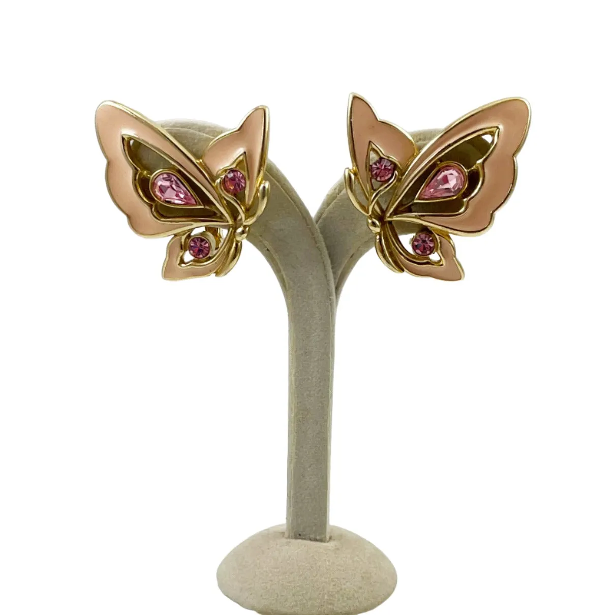 Trifari Pink Butterfly Vintage Clip On Earrings