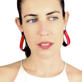 Twisted hoop red leather earrings