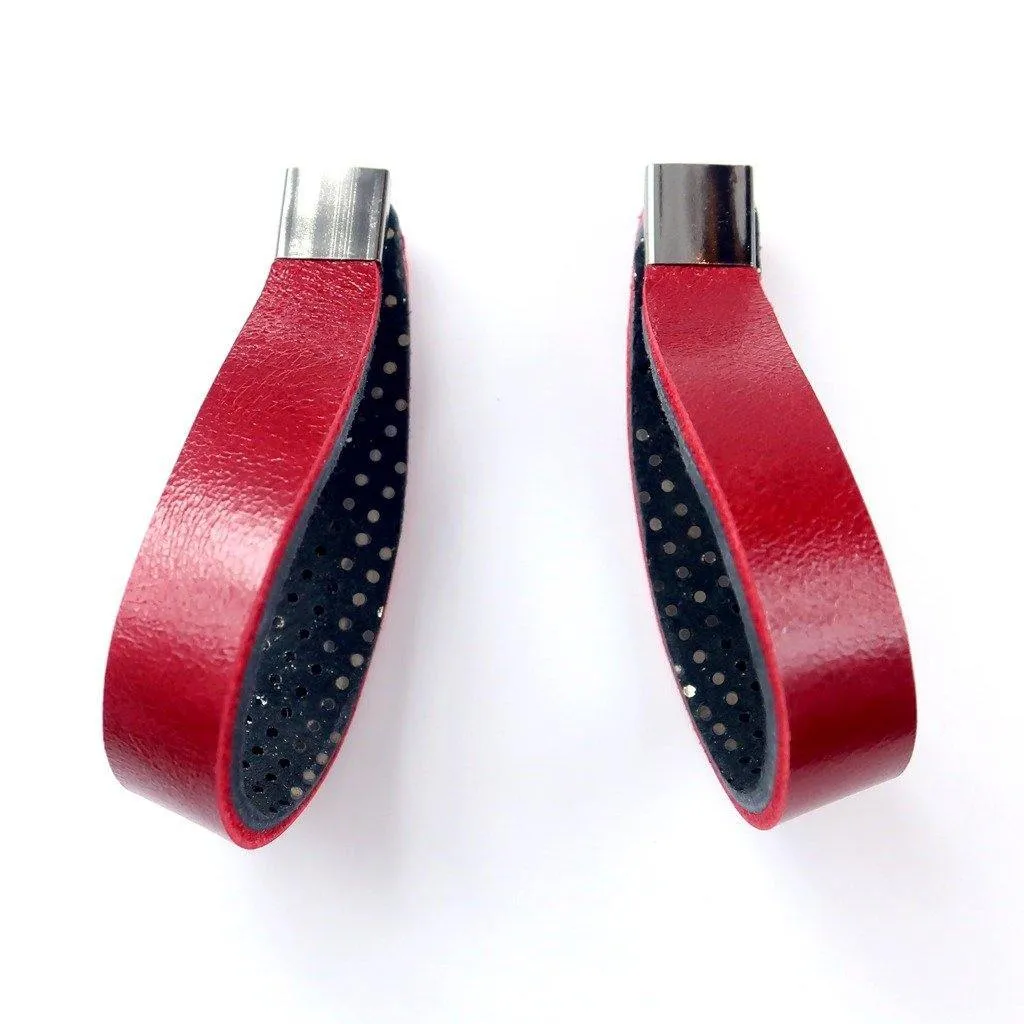 Twisted hoop red leather earrings