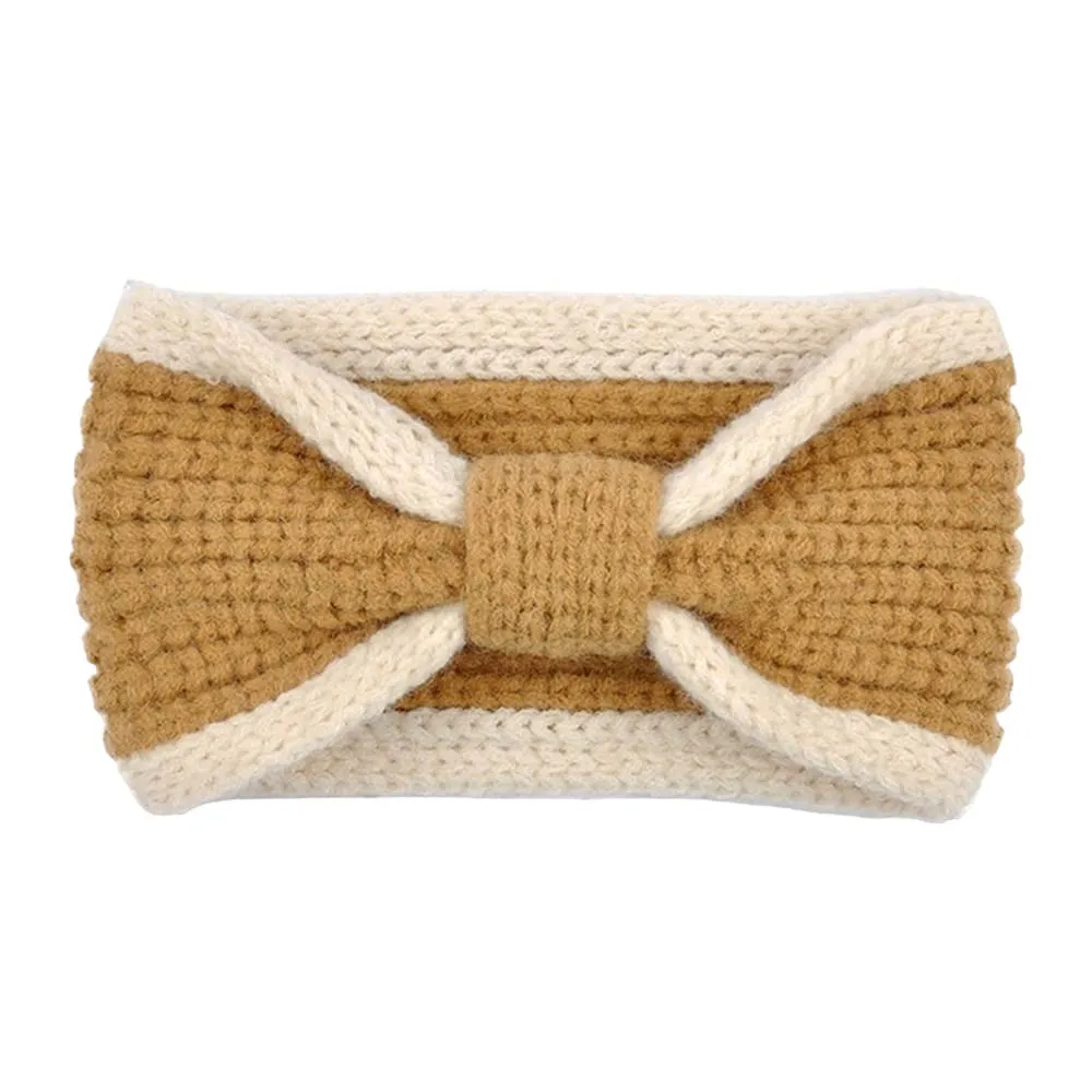 Two Tone Knit Bow Earmuff Headband