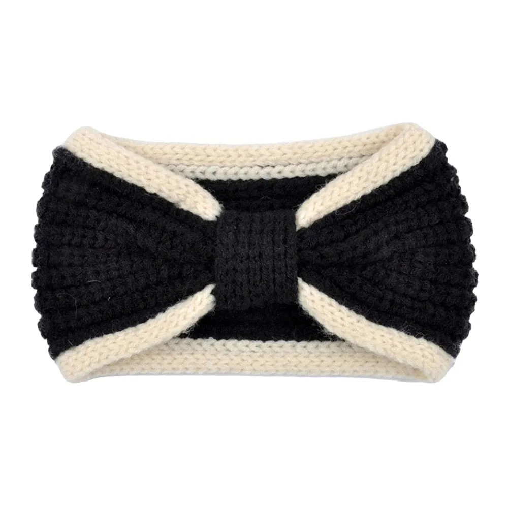 Two Tone Knit Bow Earmuff Headband