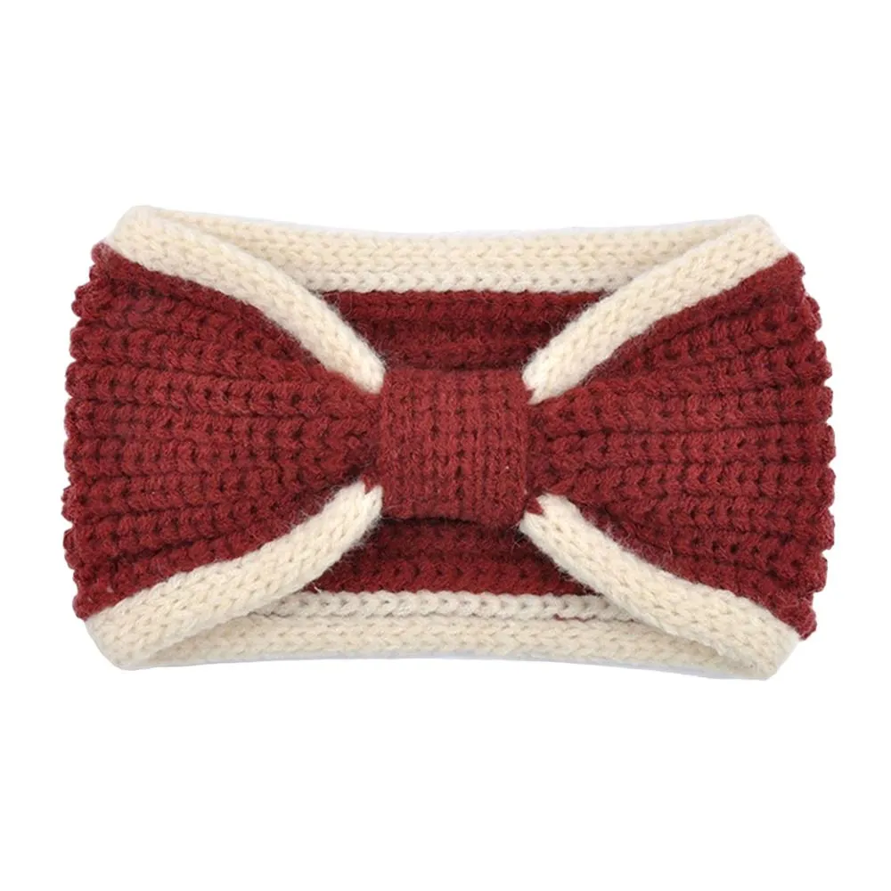 Two Tone Knit Bow Earmuff Headband